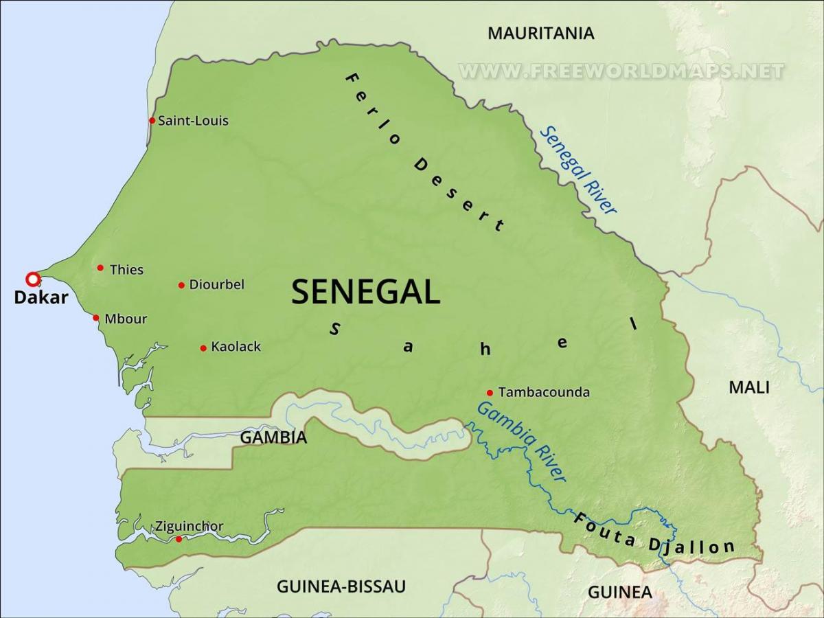 kaart füüsiline kaart Senegal