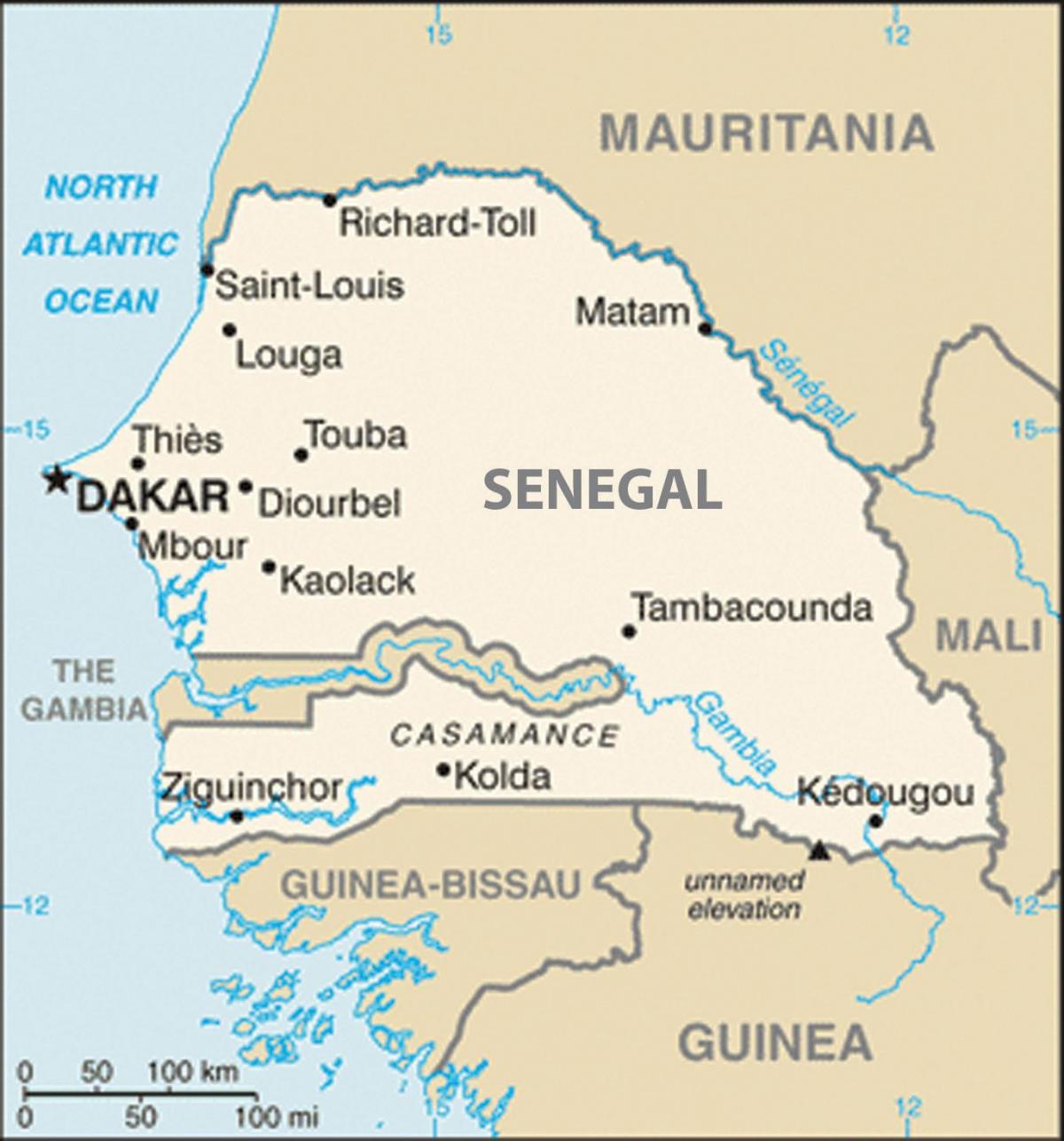 kaart Senegali ja seda ümbritsevad riigid