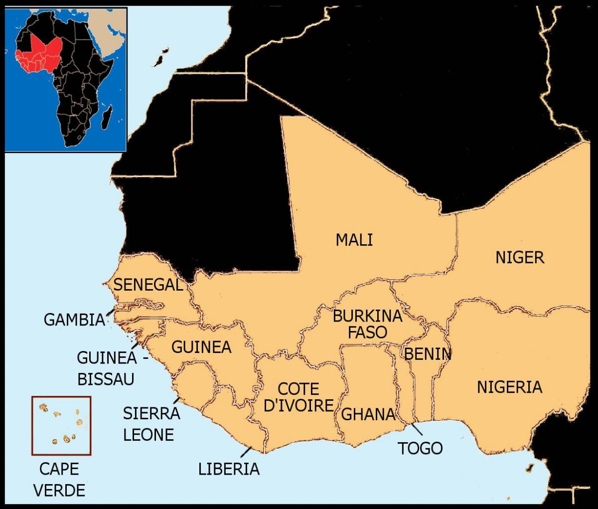 kaart Senegal kaart lääne-aafrika